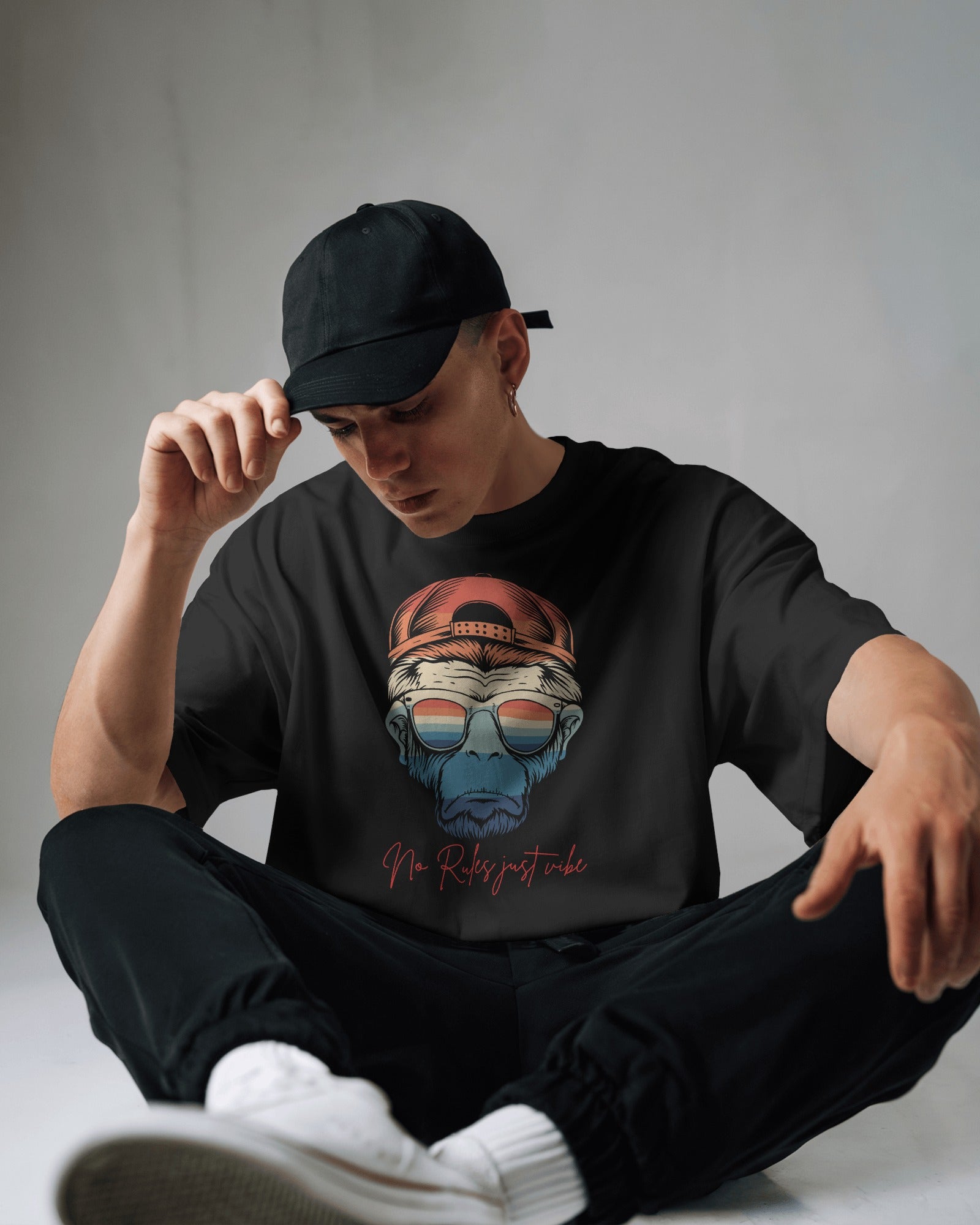 No Rules Just Vibe T-Shirt – Funky Monkey Graphic Street Style,Unisex Classic Crew T-Shirt